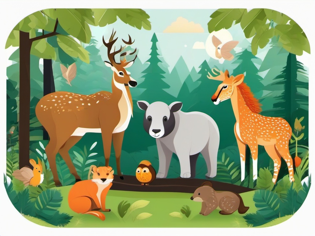 Animal clipart - diverse animals in a forest setting  