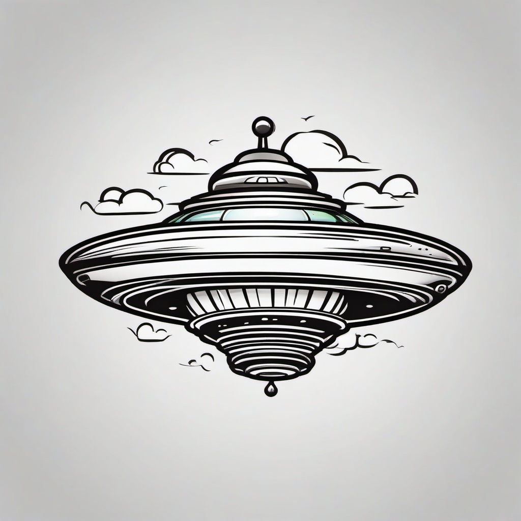 Cartoon UFO Tattoo - Infuse humor and charm with a cartoon-style UFO tattoo.  simple color tattoo,vector style,white background