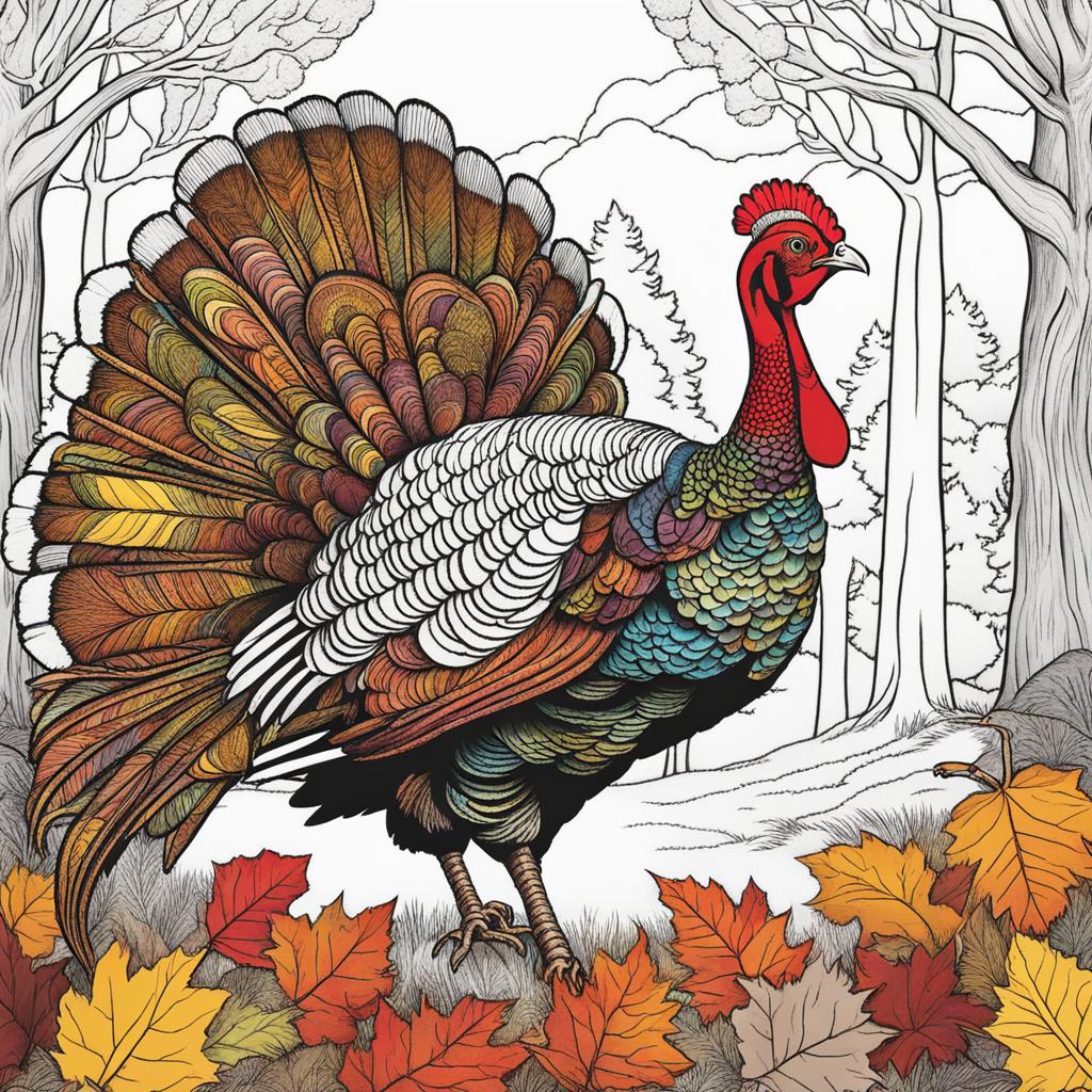 turkey coloring pages - turkeys strut and gobble in the heart of a colorful forest. 