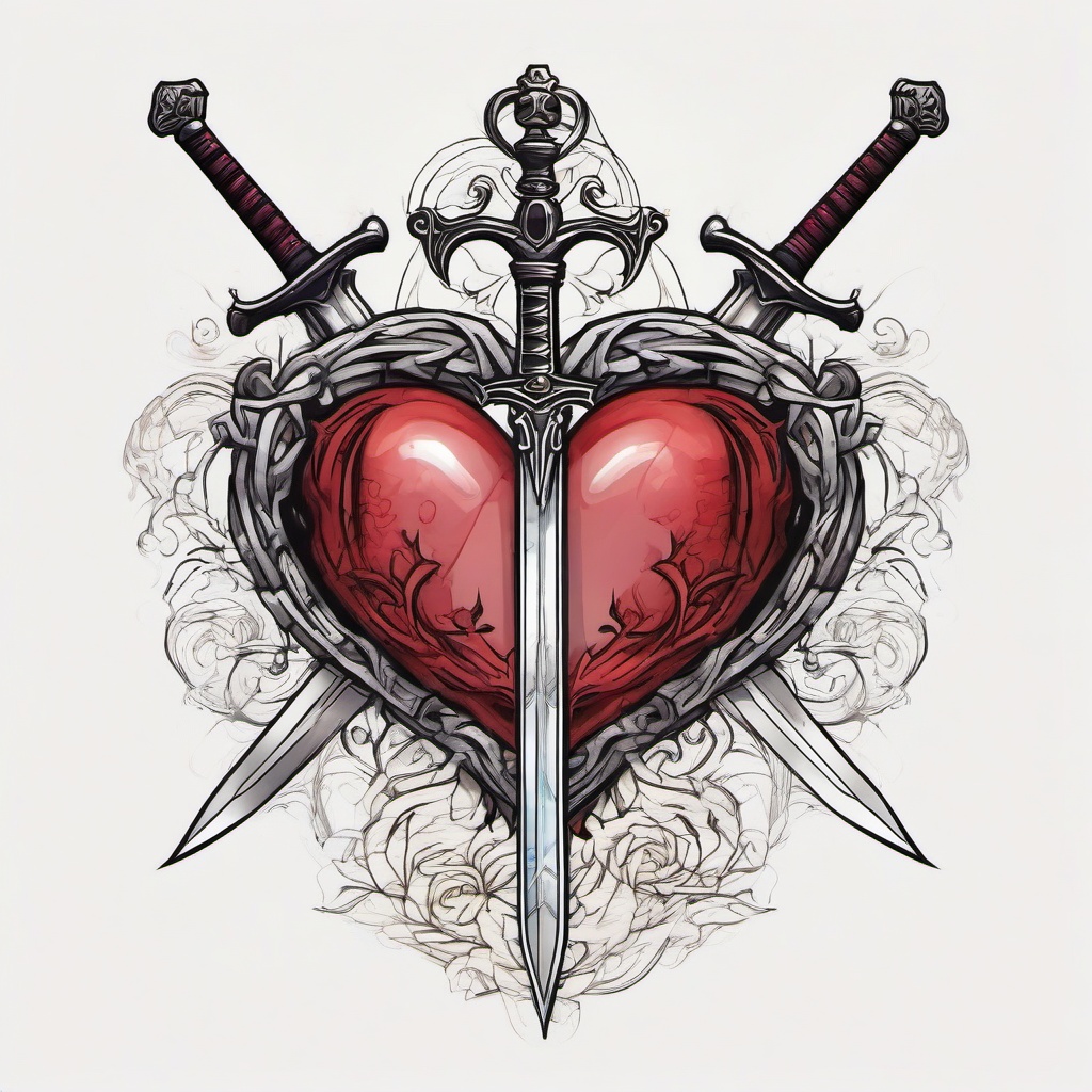 three swords and a heart  ,tattoo design, white background