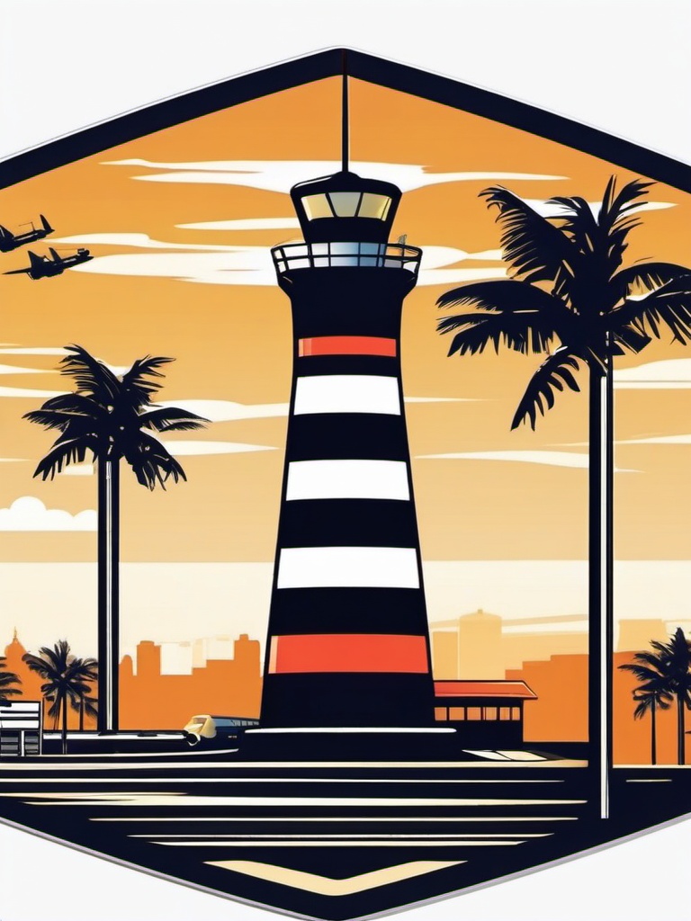 Airport Control Tower Detail Sticker - Aviation hub scene, ,vector color sticker art,minimal