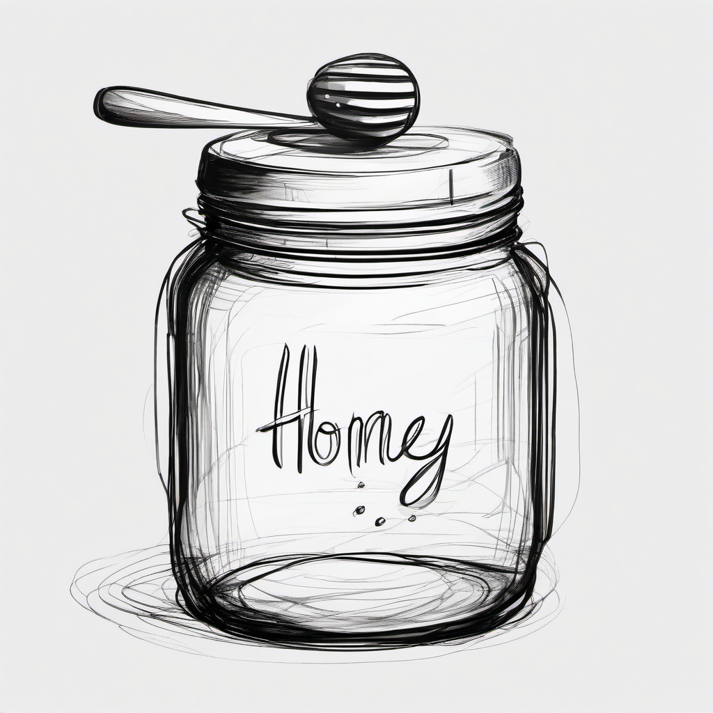 drawing of a honey jar  minimal rough sketch scribbles,doodles,black and white