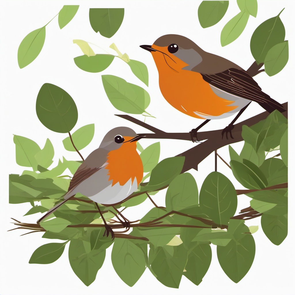 Robin Clipart - Robin building a nest in a leafy tree , minimal, 2d