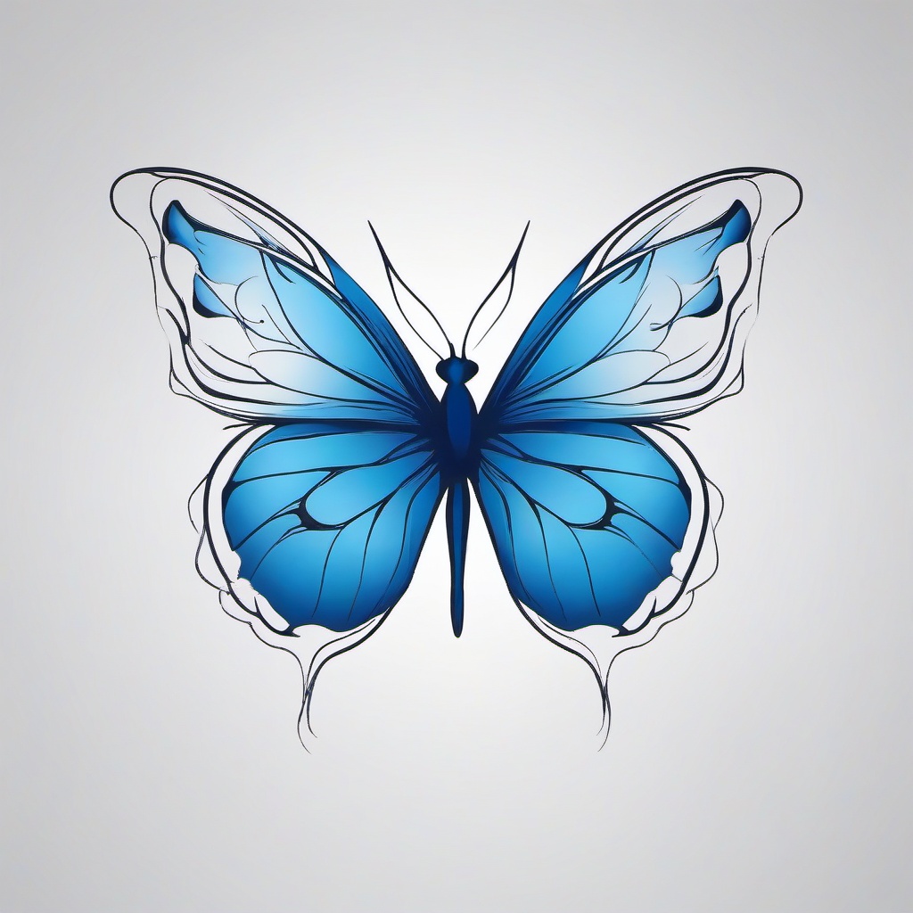 blue outline butterfly tattoo  simple color tattoo, minimal, white background