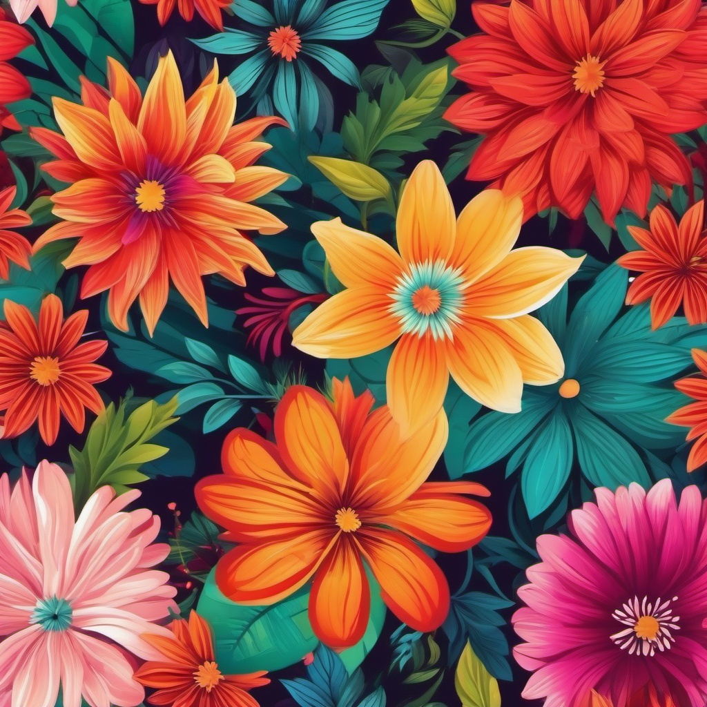 Flower Background - Lush Garden with Colorful Blooms wallpaper splash art, vibrant colors, intricate patterns