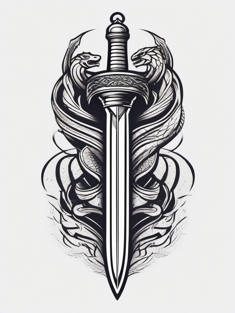 Dagger Snake Tattoo - Tattoo featuring a dagger and snake motif.  simple vector tattoo,minimalist,white background