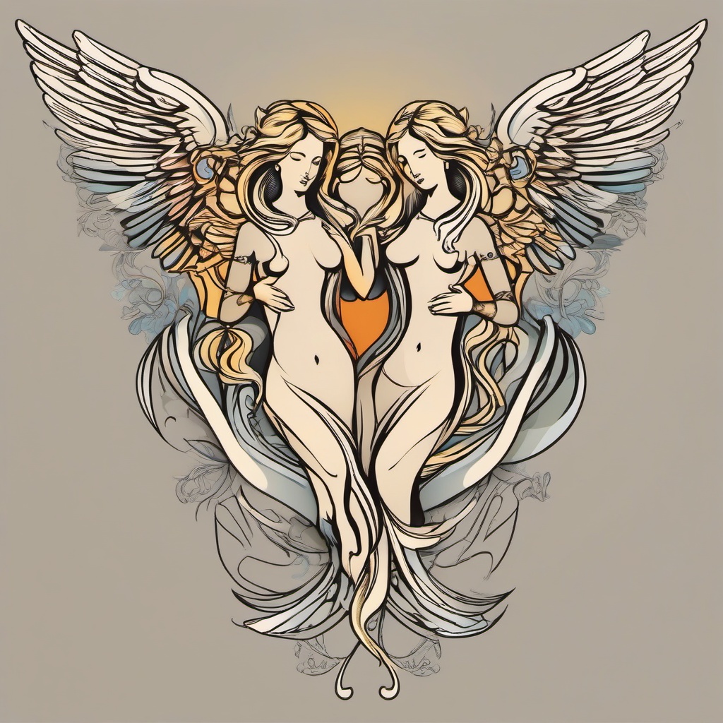 3 Angel Tattoo-Celebrating the trinity with a tattoo featuring three angels, symbolizing unity, divinity, and the harmonious balance of celestial forces.  simple vector color tattoo