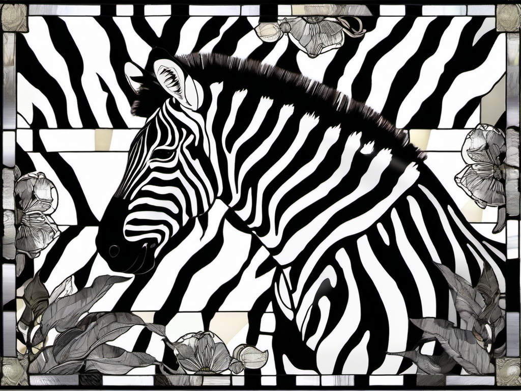 Stained Glass Zebra - Black and white zebra grazing  