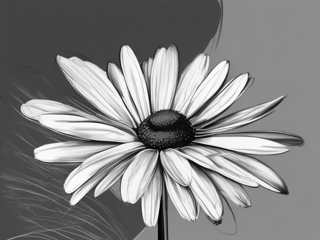 drawing of a daisy and a ladybug  minimal rough sketch scribbles,doodles,black and white