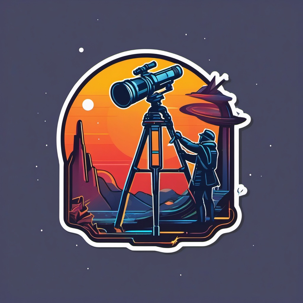 Exoplanet Discovery Sticker - Telescope discovering a new exoplanet, ,vector color sticker art,minimal