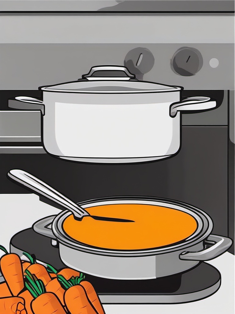 Carrot Soup Pot Clipart - A pot of carrot soup cooking on the stove.  color vector clipart, minimal style