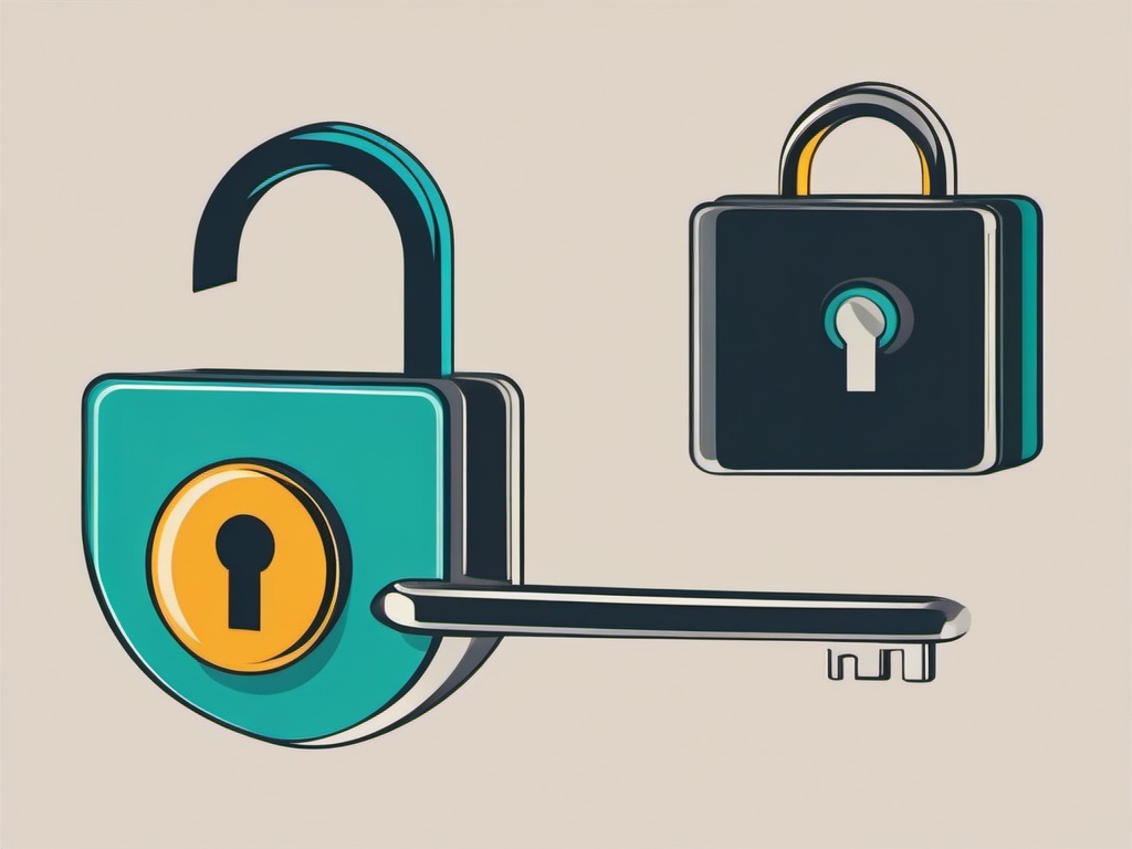 Padlock and Key Icon - Padlock and key icon for security and encryption,  color vector clipart, minimal style