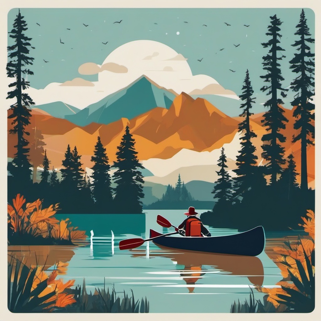 Mountain Lake Canoe Adventure clipart - Adventurous canoeing, ,vector color clipart,minimal