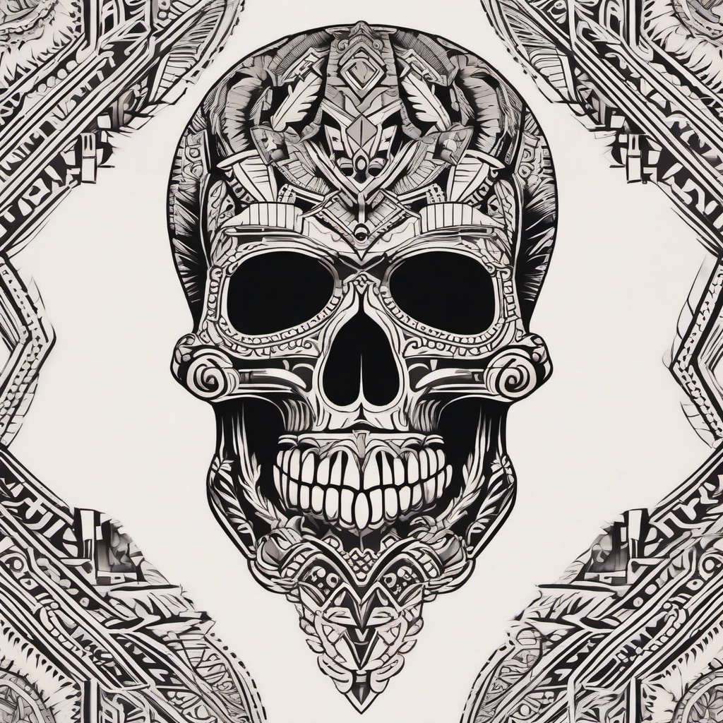 Skull Aztec Tattoo  minimal,color tattoo,white background