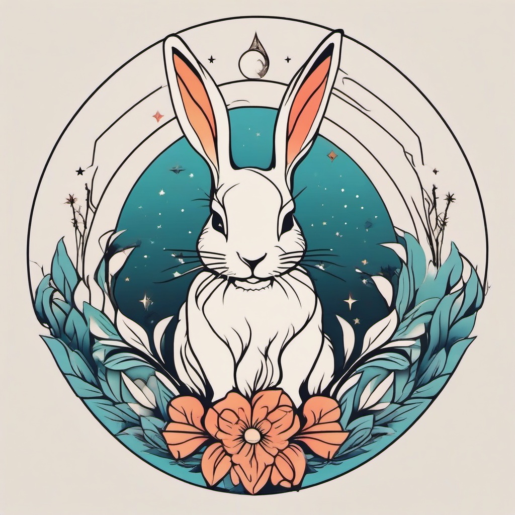 zodiac rabbit tattoo  minimalist color tattoo, vector