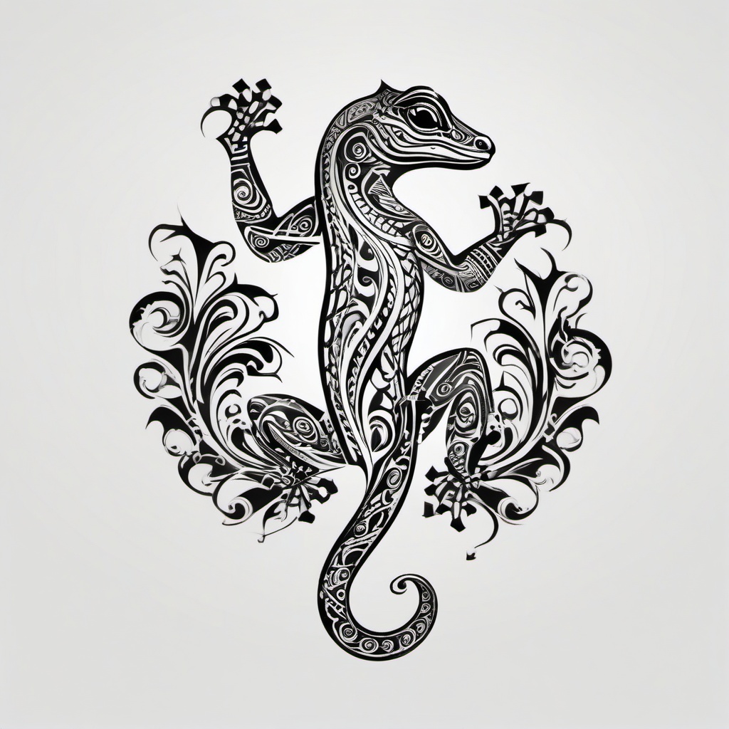 Gecko Tribal Tattoo Design - Intricate tribal patterns forming a gecko tattoo design.  simple color tattoo design,white background