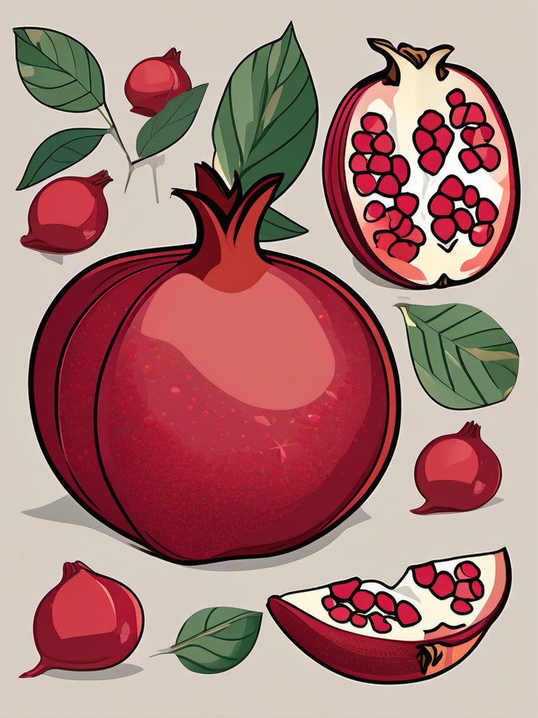 Pomegranate Close-Up Clipart - A close-up of a ripe pomegranate.  color vector clipart, minimal style