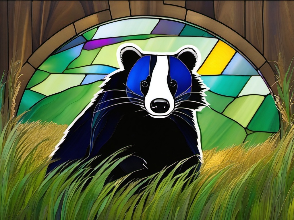 Stained Glass Badger - Badger in grassy field  