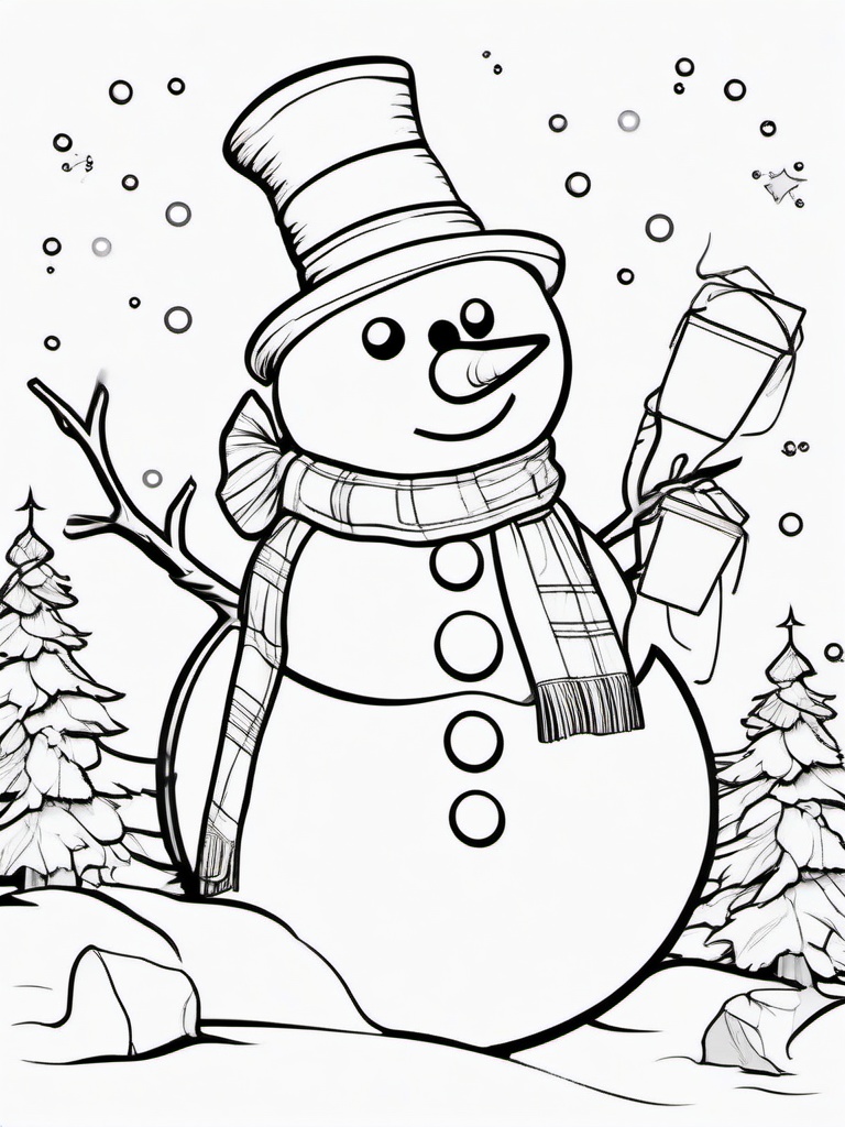 Christmas Snowman Coloring Pages - Frosty Figure with Accessories  minimal black outline printable sheet, coloring page