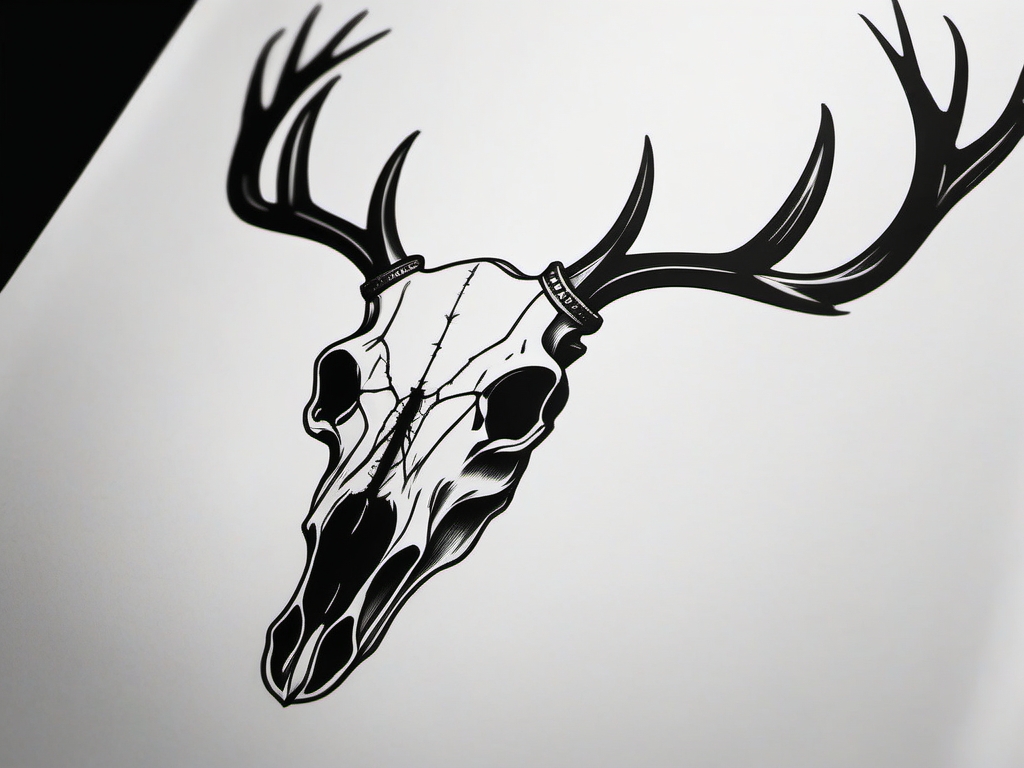 Uncomplicated deer skull with subtle shading, timeless simplicity.  black and white tattoo style