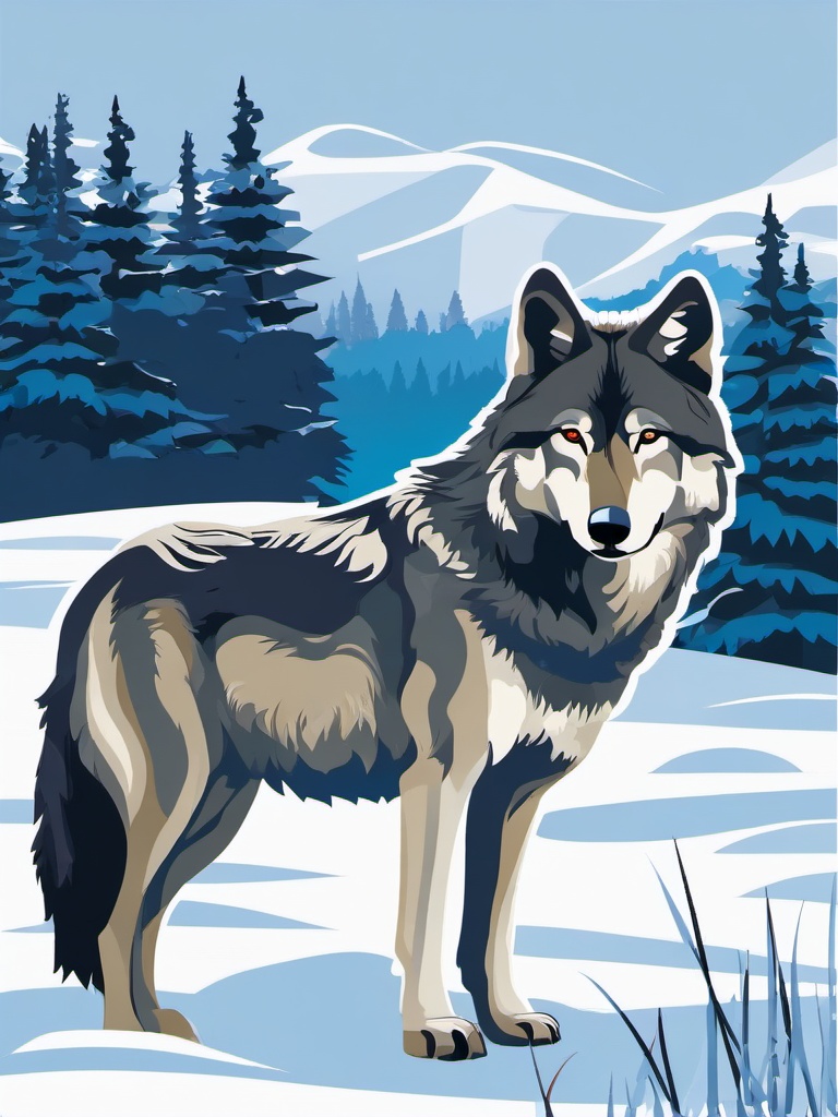 Wolf clipart - wolf in a snowy landscape  clipart