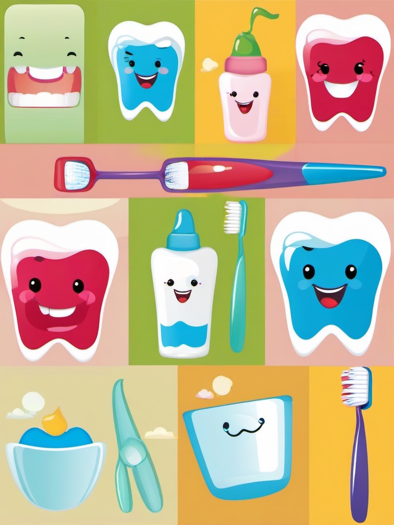 Teeth clipart - cartoon teeth with toothbrush and toothpaste  