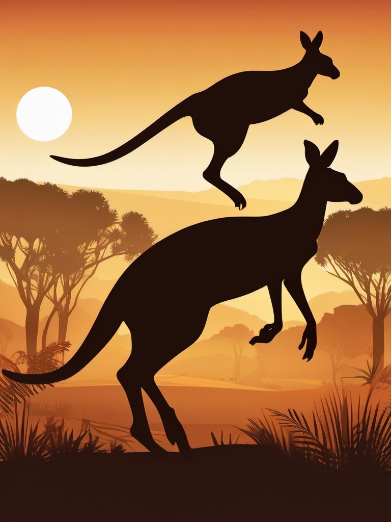 Kangaroo Clipart in the Outback,Leaping kangaroo in the Australian outback, symbol of strength and agility. 