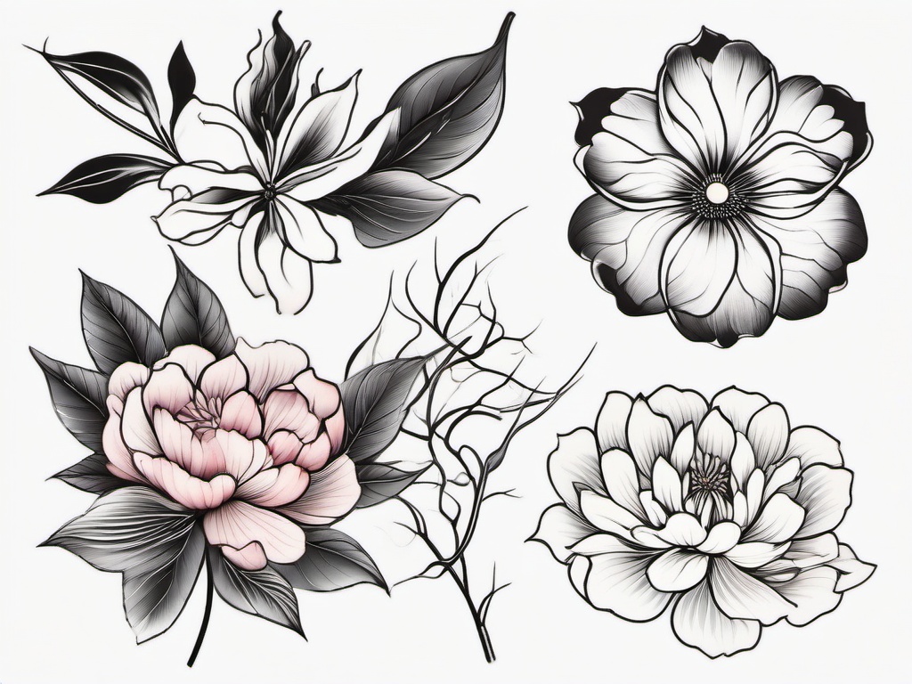 japanese flower tattoo ideas  simple color tattoo,white background,minimal