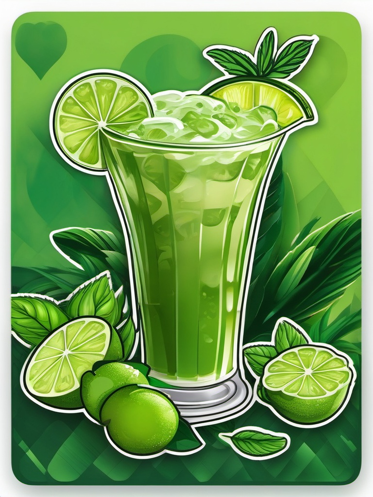 Matcha Mojito sticker- A refreshing fusion of matcha tea, rum, mint, and lime, bringing a touch of Japanese elegance to the classic mojito., , color sticker vector art