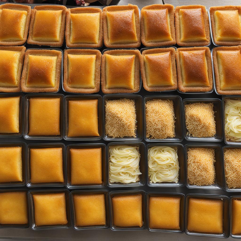 knafeh, a middle eastern sweet pastry, enjoyed at a bustling market in jerusalem. 