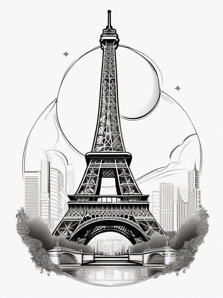 Eiffel Tower Tattoo - An Eiffel Tower tattoo in the City of Love  few color tattoo design, simple line art, design clean white background