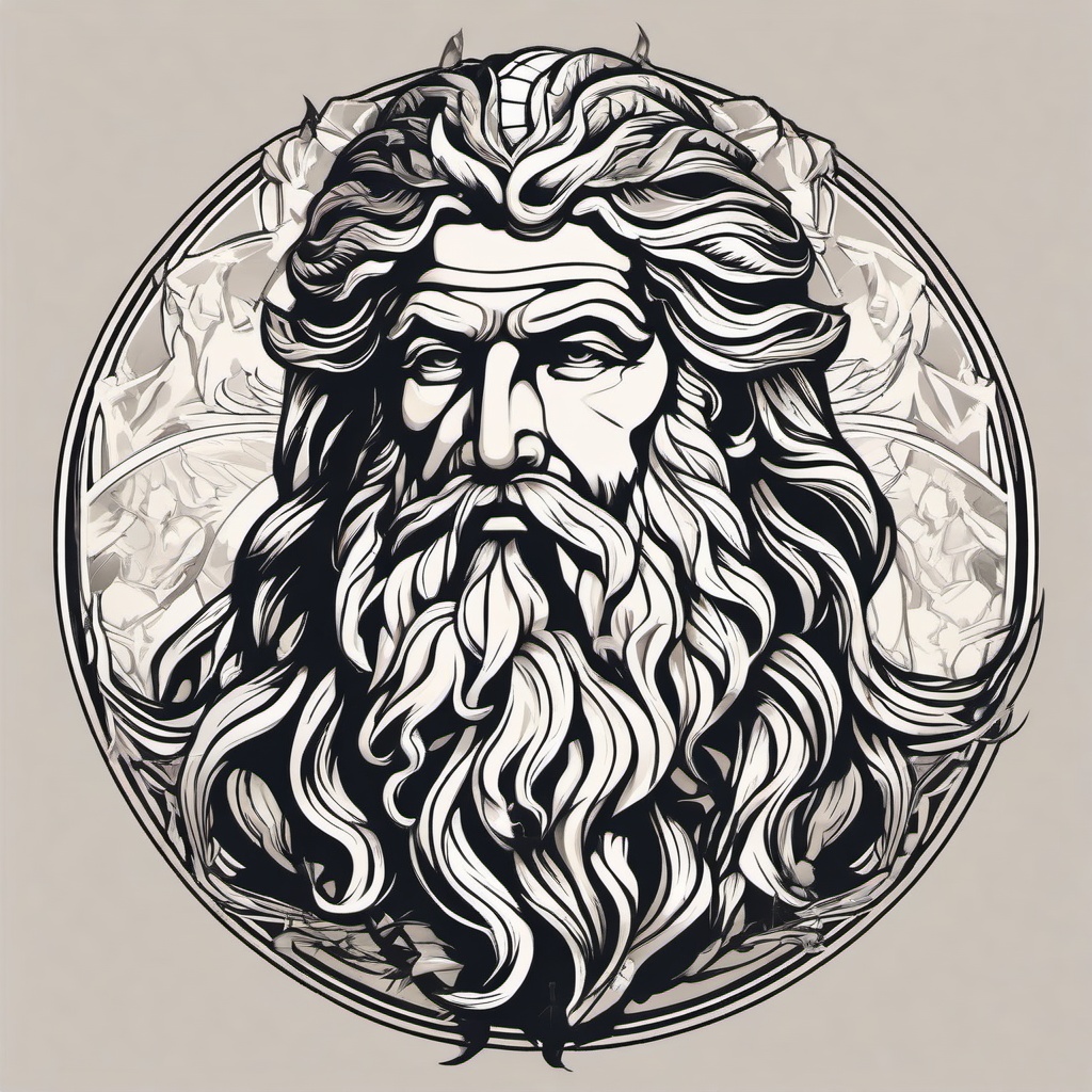 God Zeus Tattoo-Powerful and symbolic tattoo featuring Zeus, the king of the gods in Greek mythology.  simple color vector tattoo