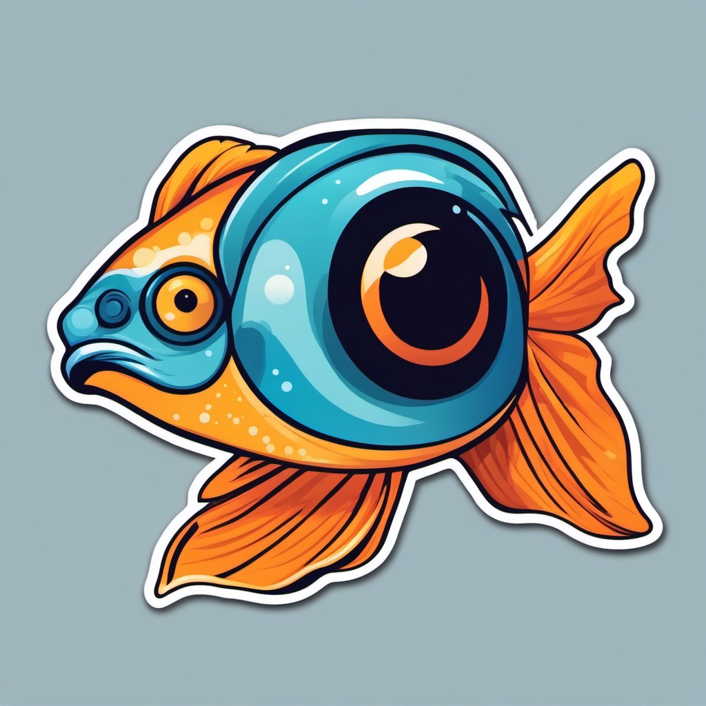 Celestial Eye Goldfish Sticker - A fancy celestial eye goldfish swimming gracefully, ,vector color sticker art,minimal