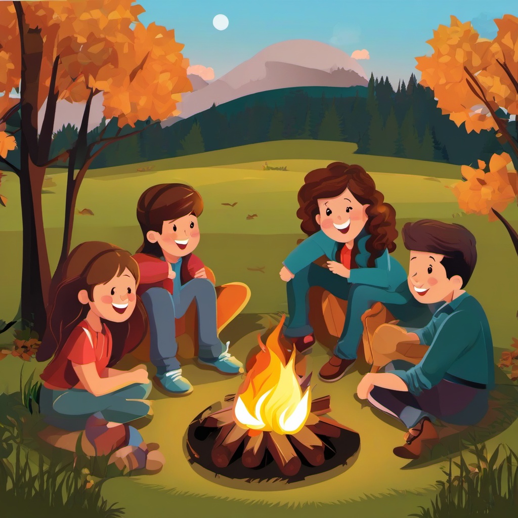 Friends clipart - friends sitting around a campfire  