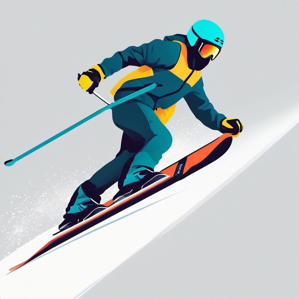 Freestyle Skiing Rail Slide Clipart - Freestyle skiers sliding along a rail with finesse.  color vector clipart, minimal style