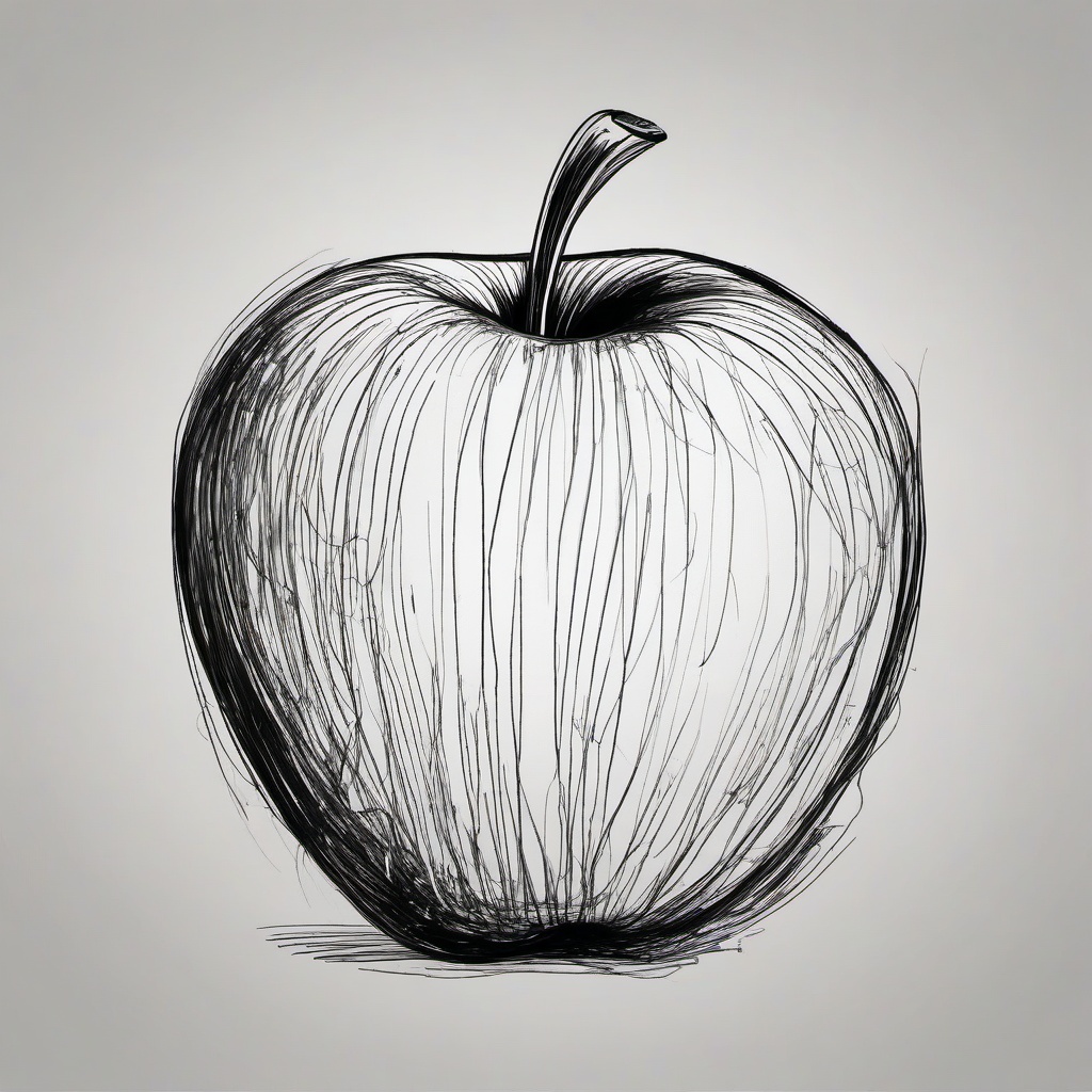 drawing of a apple  minimal rough scribbles,doodles,black and white