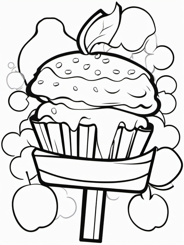 Food Coloring Pages - Caramel apple on a stick  simple coloring pages