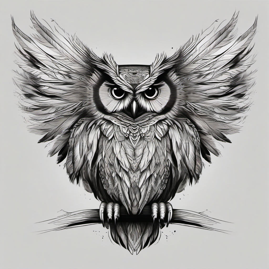 drawing of an owl with intricate feathers  minimal rough sketch scribbles,doodles,black and white