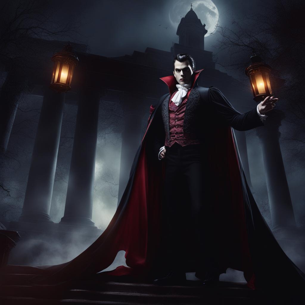 vampire lord reigning over the eerie night in a haunted mansion. 