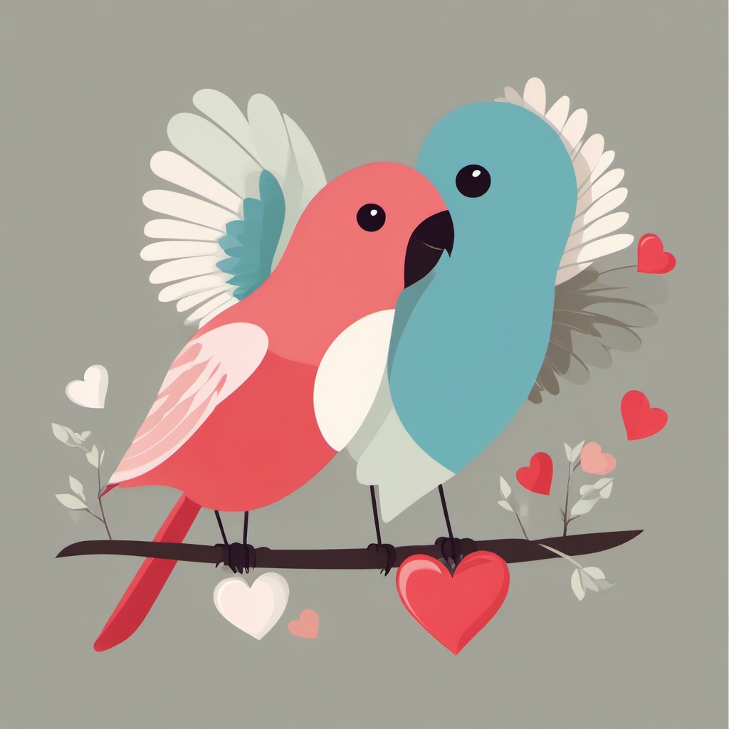 February clipart - lovebirds with heart-shaped wings  color,minimalist,vector clipart