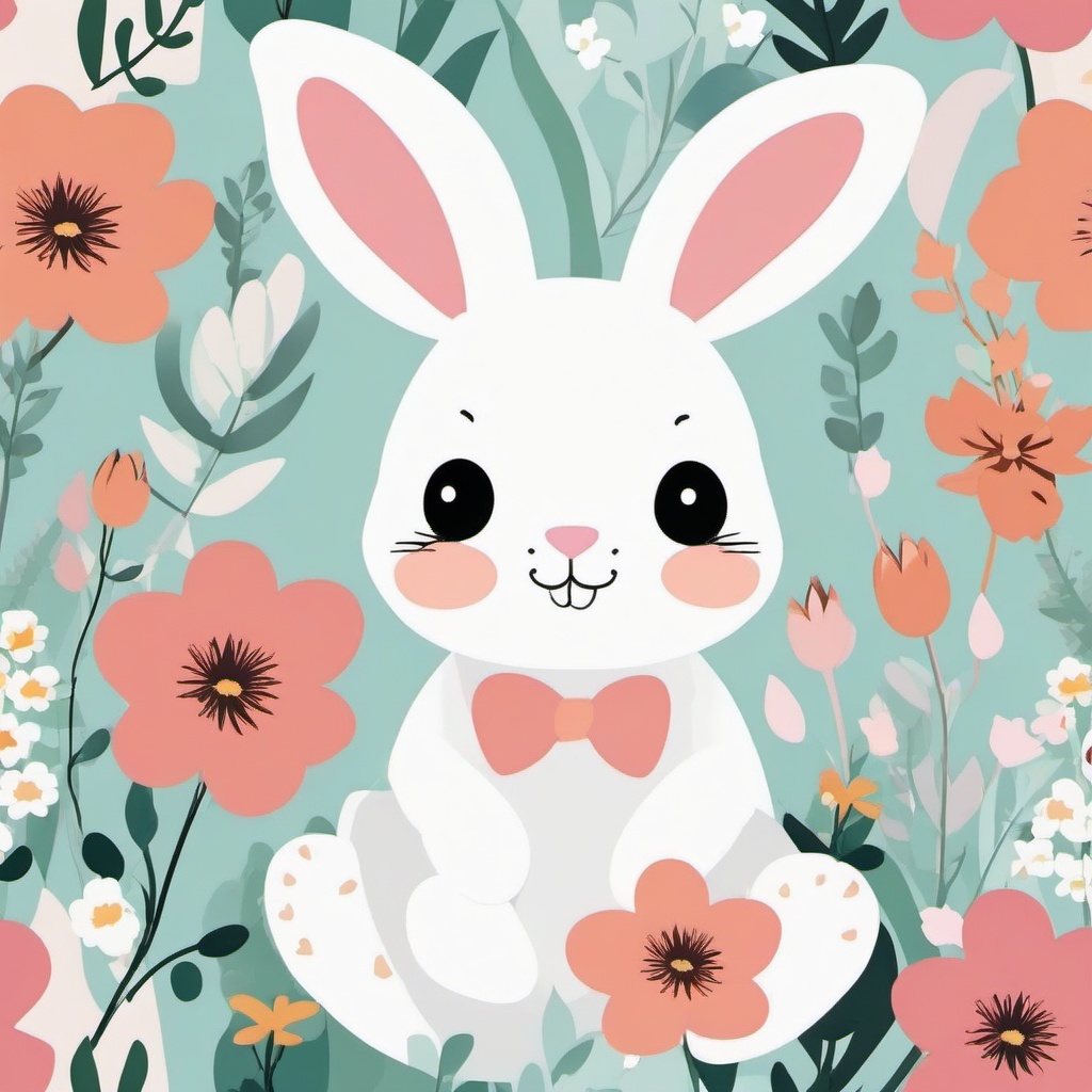 Bunny and Flowers clipart - A cute bunny near flowers, ,vector color clipart,minimal