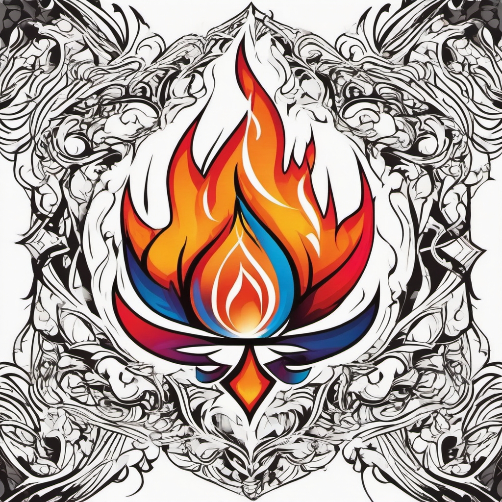 Focus Flames - Depict the flames of focus burning bright amidst the chaos of ADHD with a fire-themed tattoo.  color tattoo designs,minimalist,vector,white background