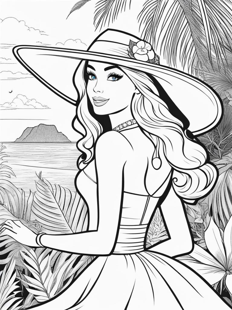 barbie coloring pages - barbie goes on a tropical adventure on a beautiful island. 