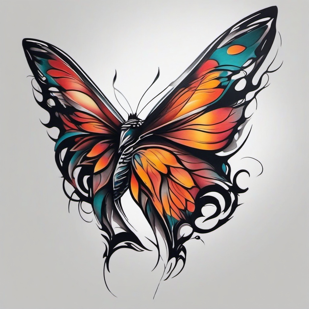 butterfly wolf tattoo  simple color tattoo, minimal, white background