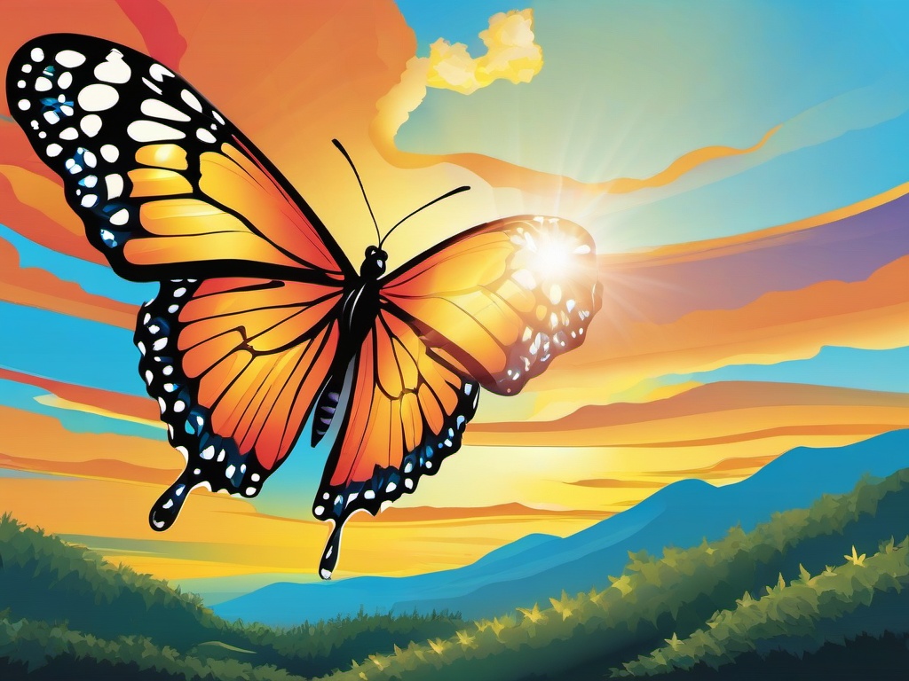 Buttefly clipart - butterfly against a bright sky  