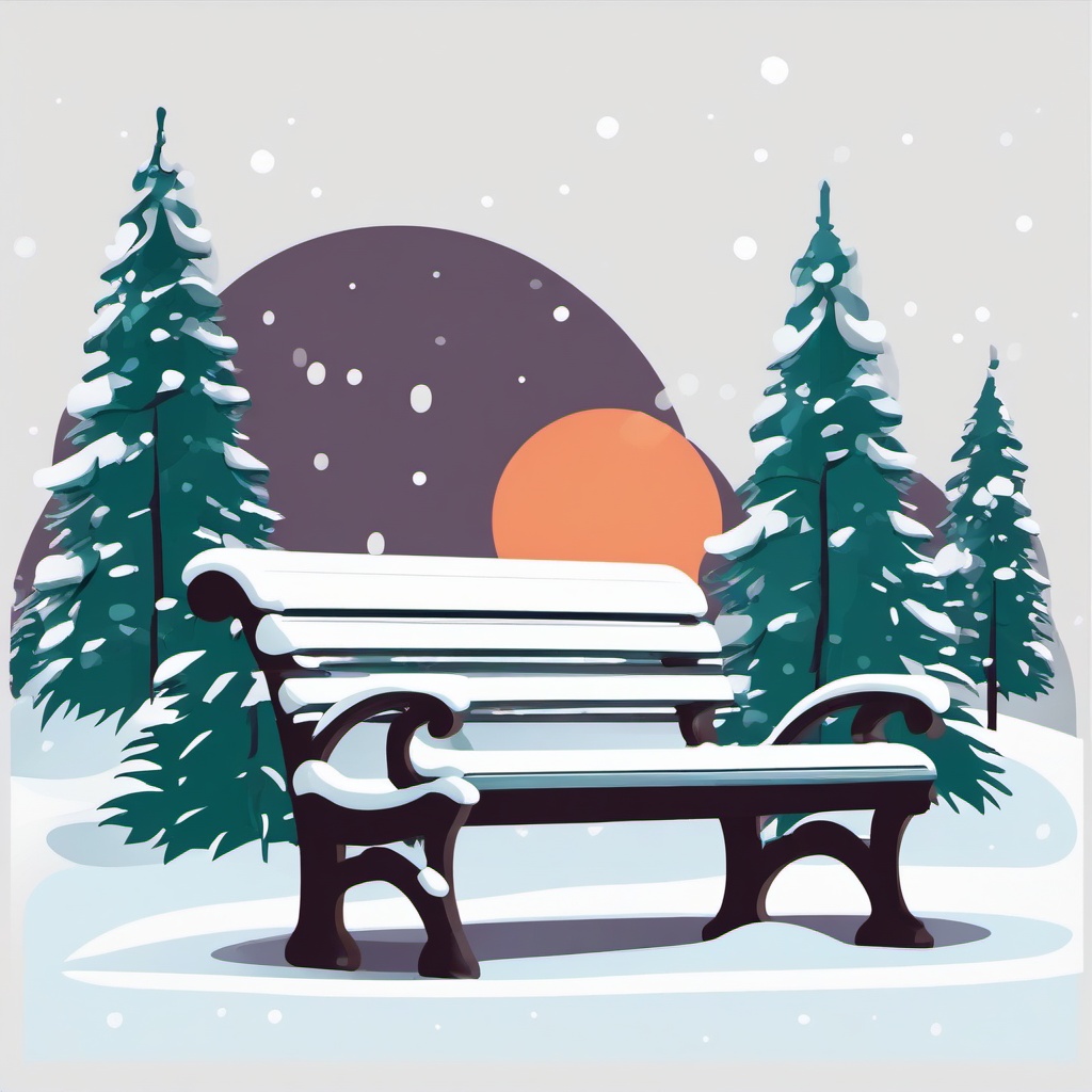 January clipart - snow-covered park bench in January  color,minimalist,vector clipart