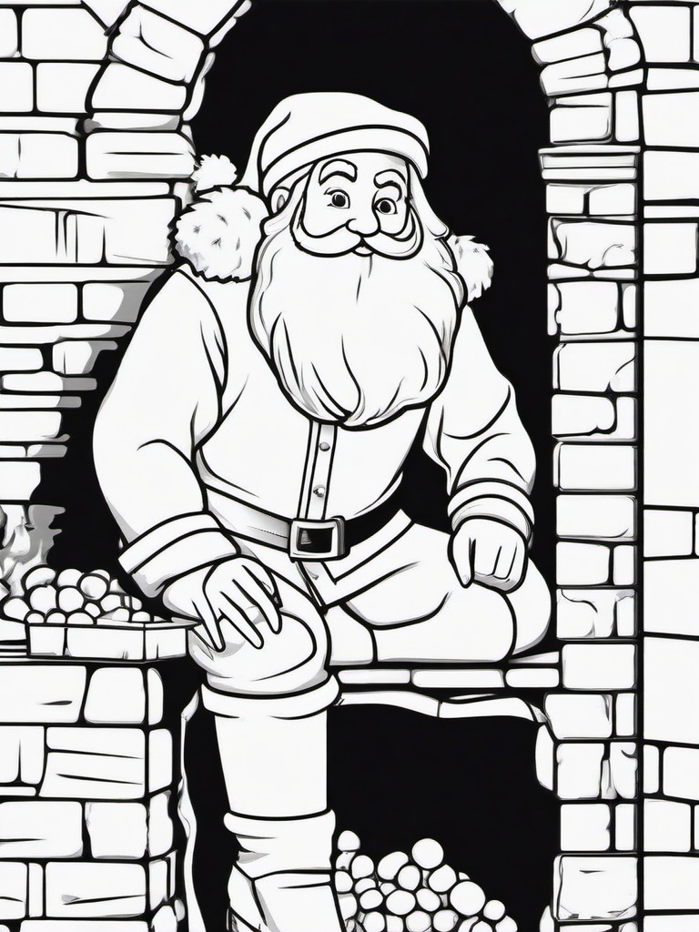 Santa in Chimney Coloring Pages - Santa Stuck in the Chimney  minimal black outline printable sheet, coloring page