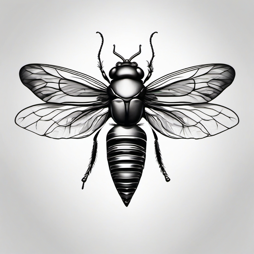 Abstract cicada heartbeat tattoo: Rhythmic pulse echoing the life within the insect.  black white tattoo, white background