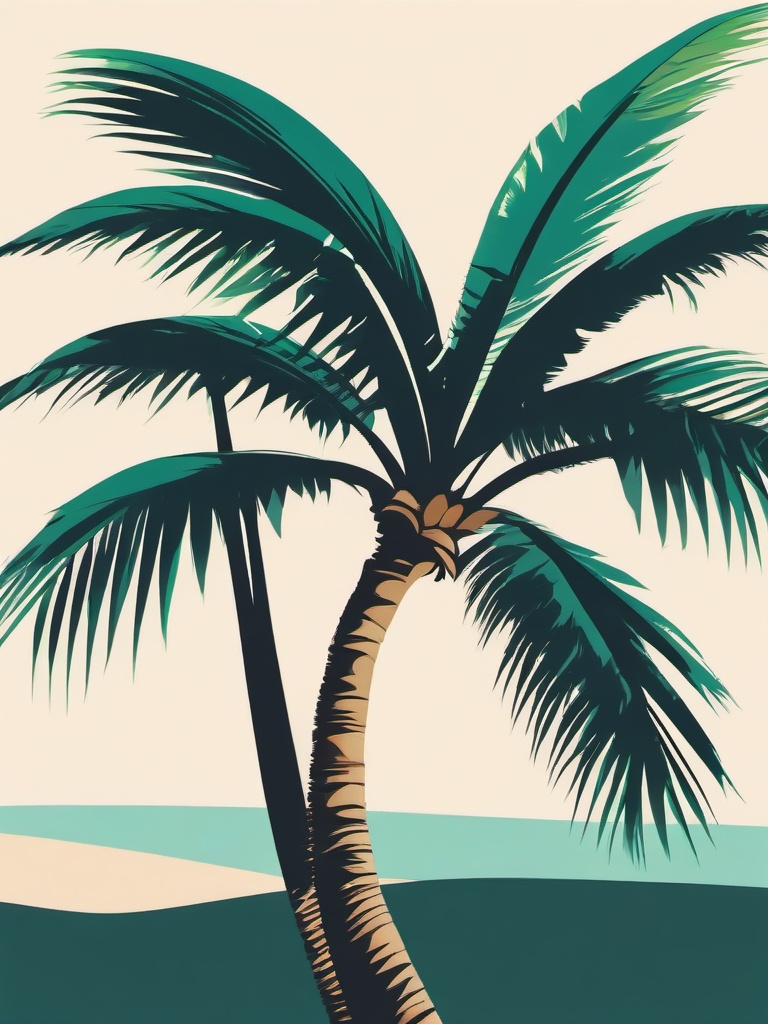 Plant clipart - tropical palm tree swaying in the breeze  color,minimalist,vector clipart