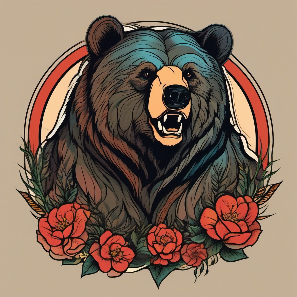 neo traditional bear  simple vector color tattoo